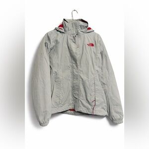 The North Face Gray and Red Hooded Shell Jacket
